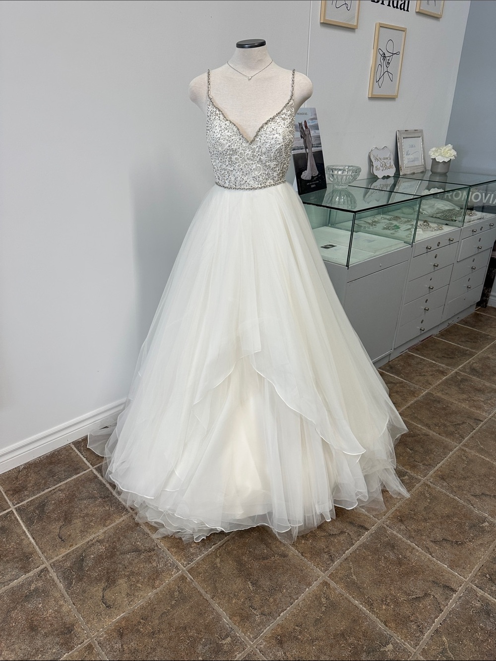 Beaded Ivory Ball Gown Dress with Sparkle Bodice